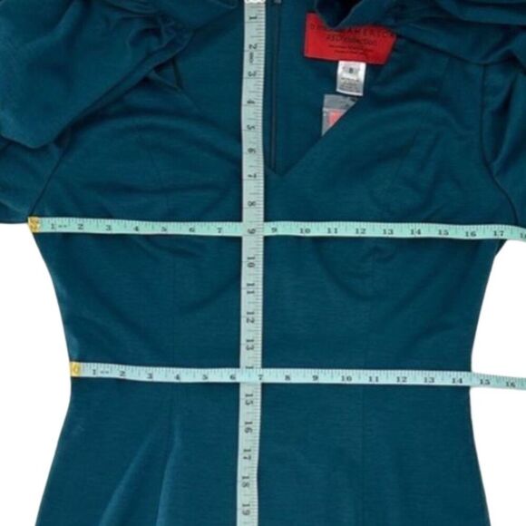 B Michael America Red Collection V Neck Long Sleeve Midi Dress Teal NWT Size 8 - Picture 10 of 13